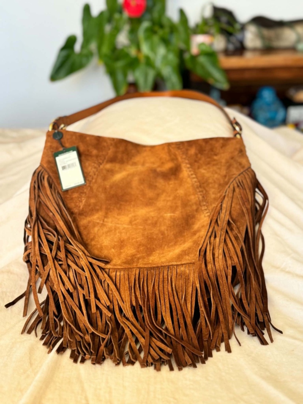 NWT Ralph Lauren Faulk Large Nutmeg Suede Fringe Messenger Bag - Picture 5 of 9
